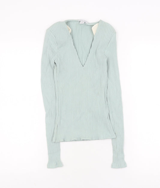 Amisu Women's Green V-Neck Long Sleeve Top