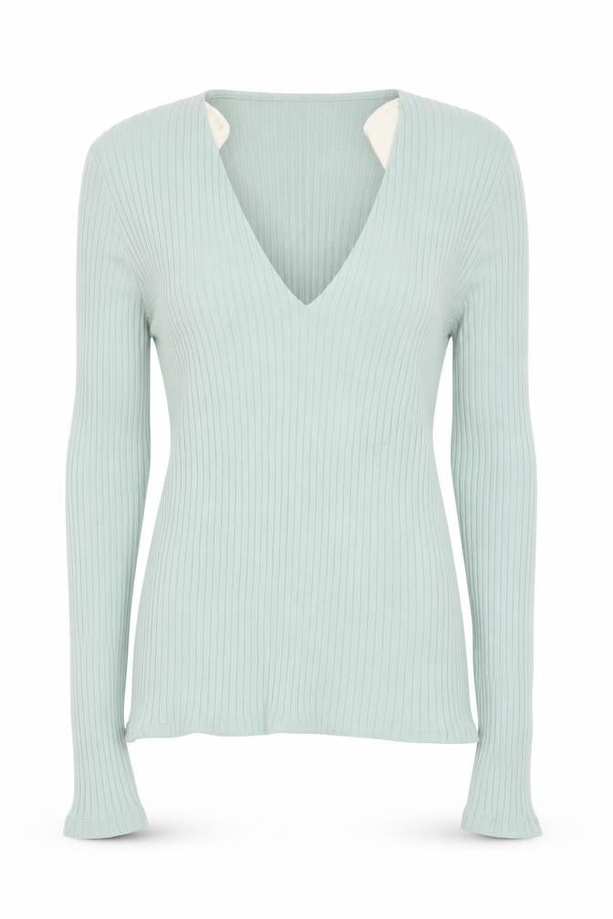 Amisu Women's Green V-Neck Long Sleeve Top