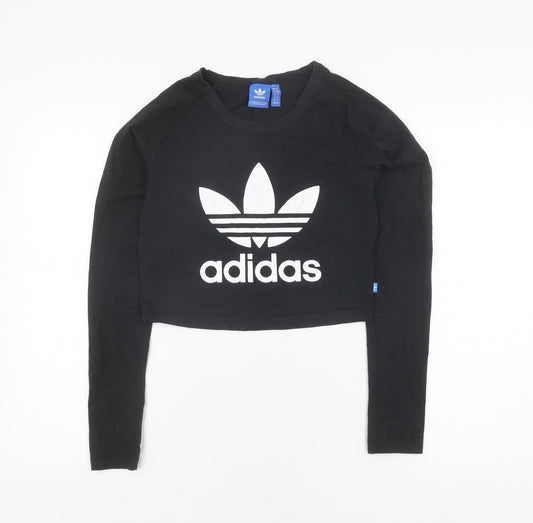 Adidas Women's Black Cropped T-Shirt Size 10