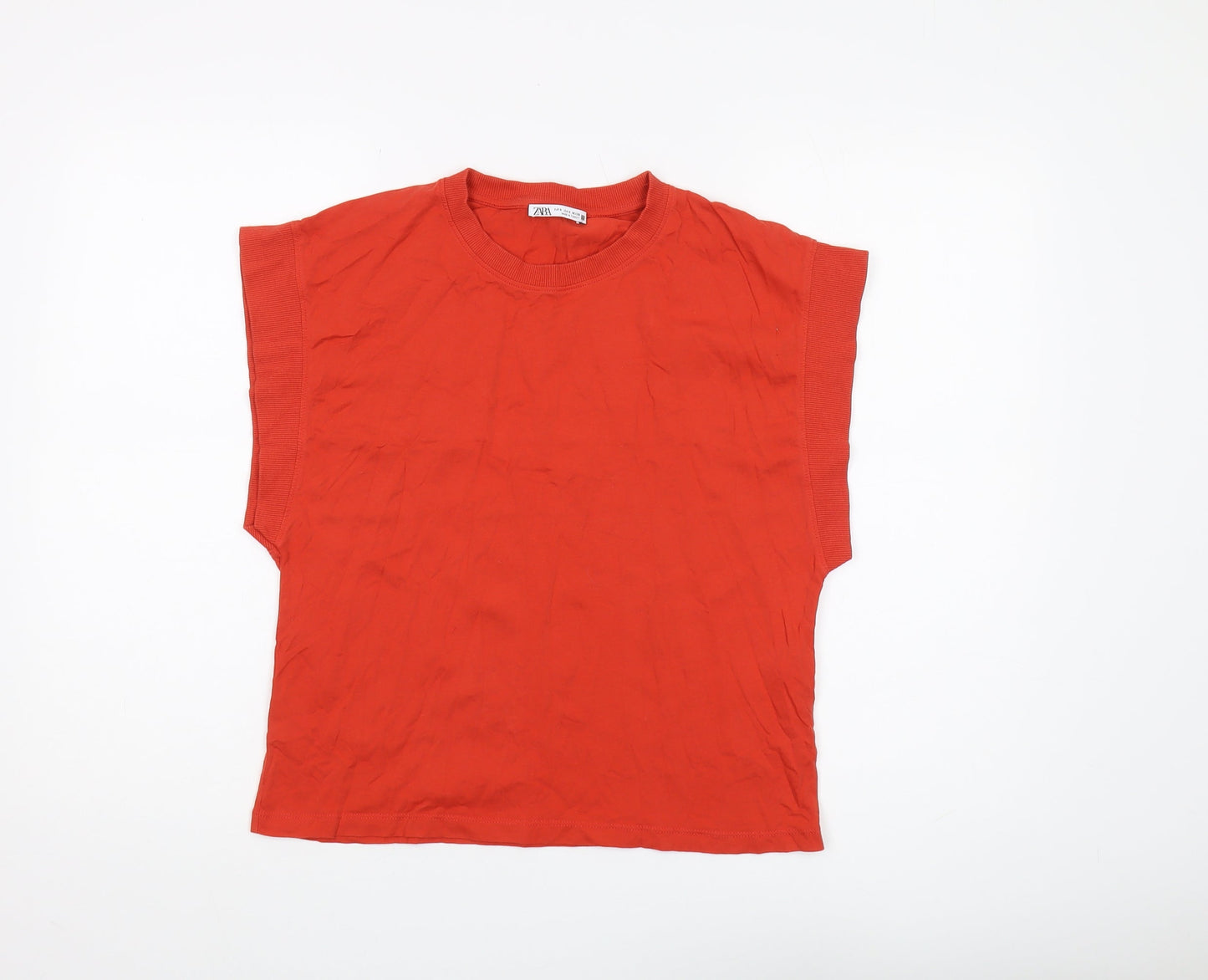 Zara Women's Red Sleeveless Crew Neck T-Shirt