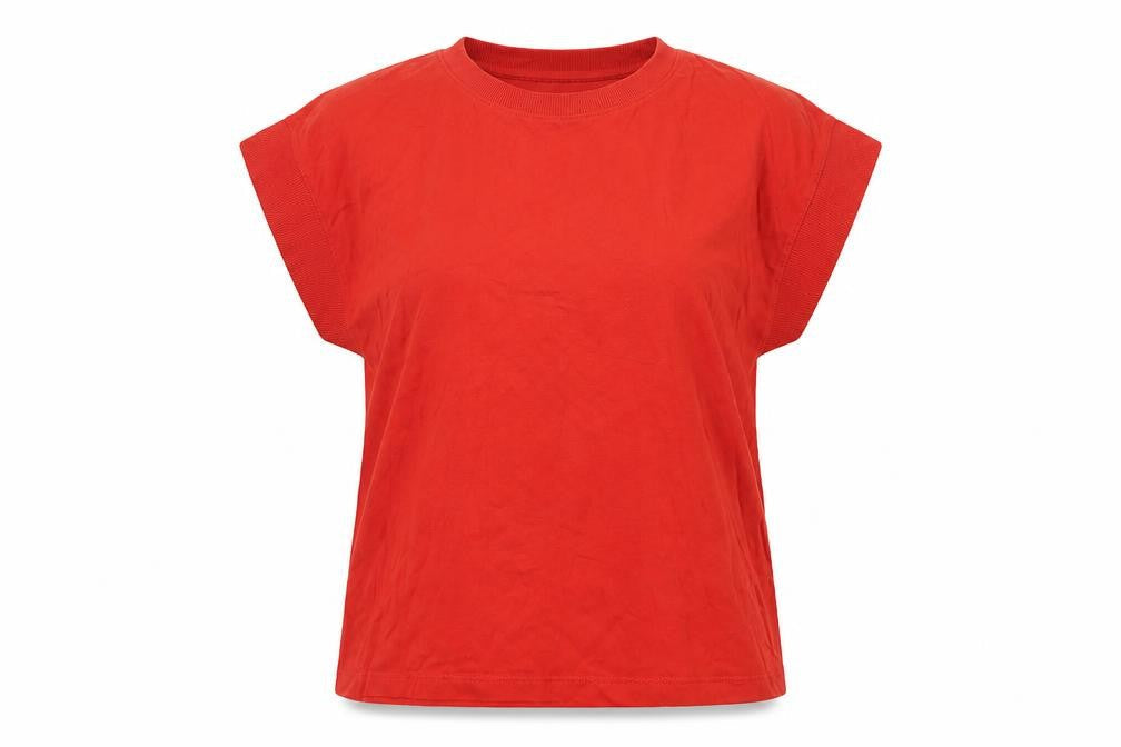 Zara Women's Red Sleeveless Crew Neck T-Shirt