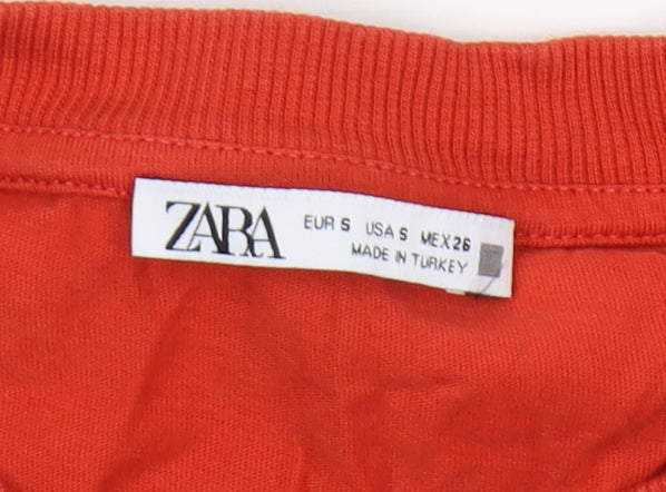 Zara Women's Red Sleeveless Crew Neck T-Shirt