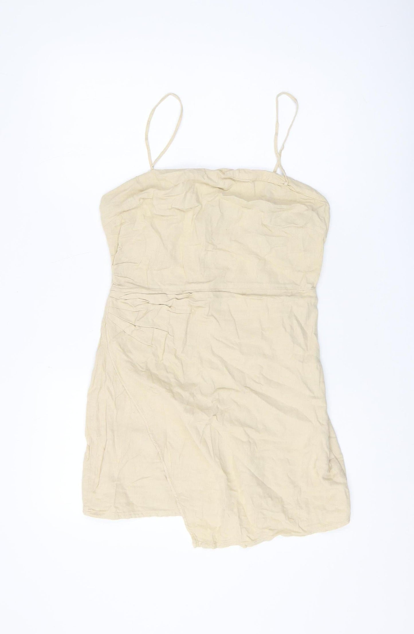Zara Women's Beige Slip Dress, Size 10, Summery Linen Blend