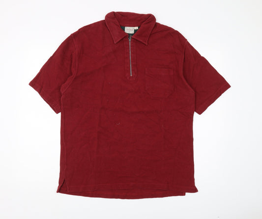 The Trader Co. Men's Red Polo Medium 1/4 Zip Cotton
