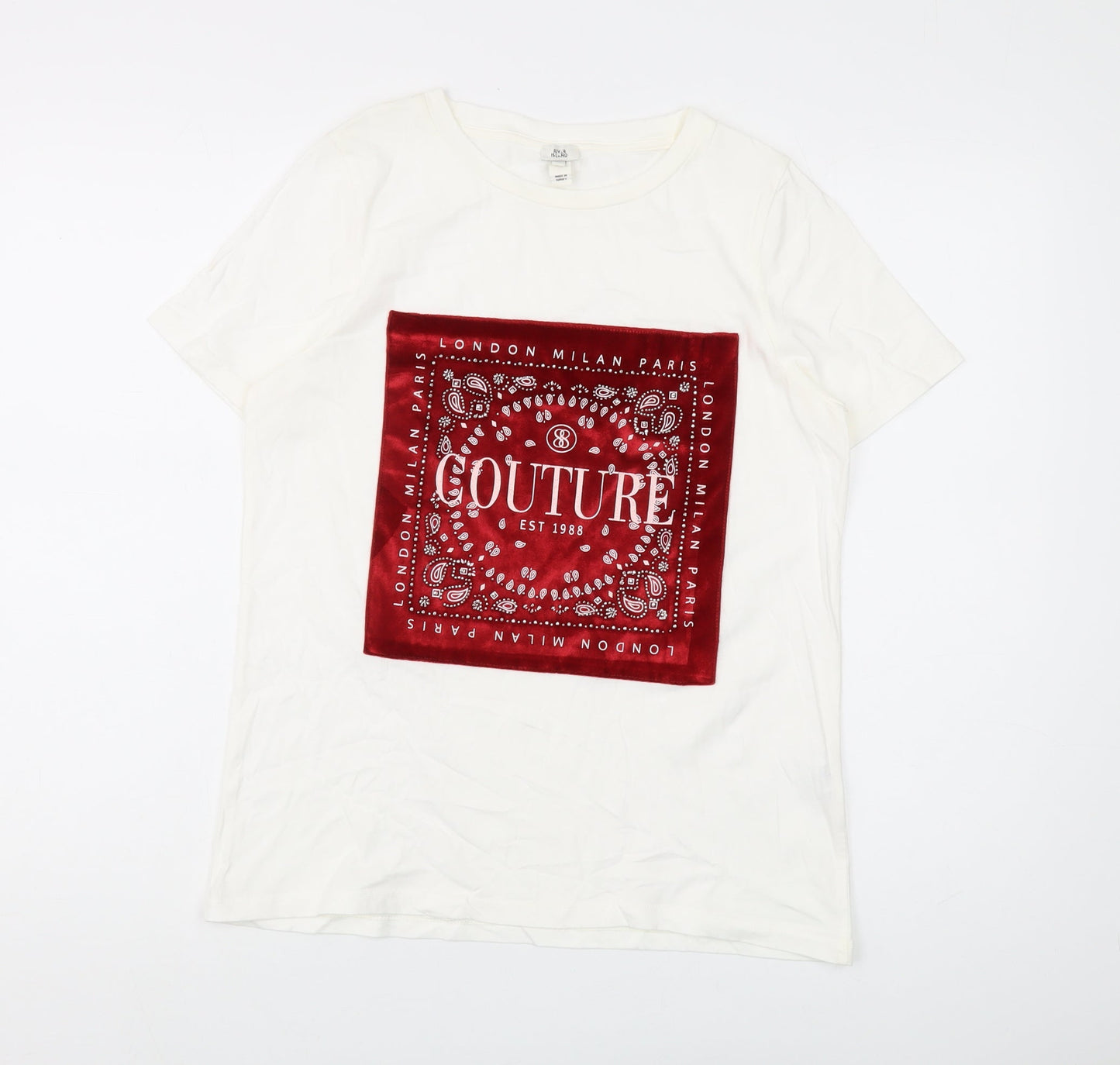 River Island Women's White T-Shirt Sz S Couture Design