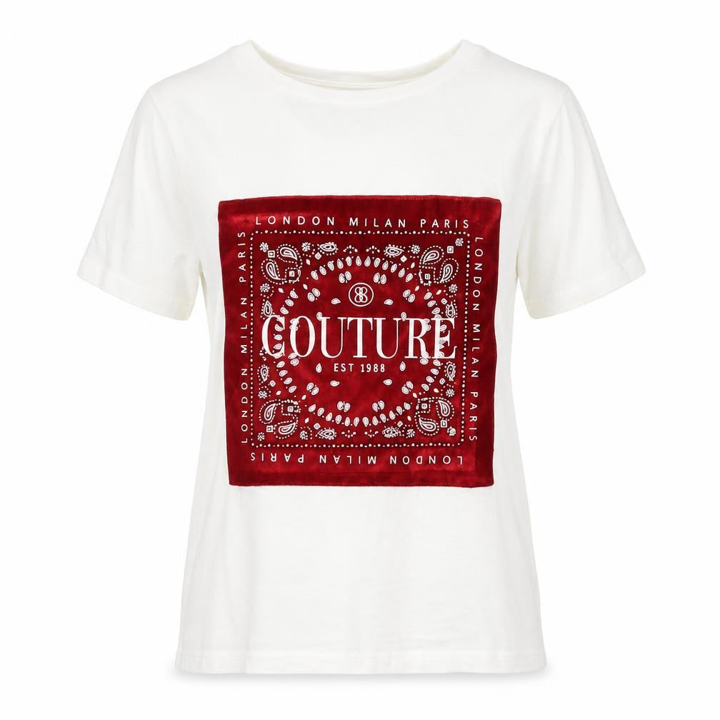 River Island Women's White T-Shirt Sz S Couture Design