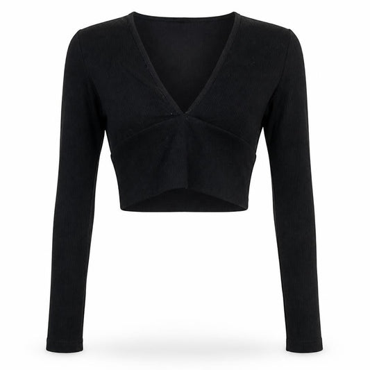 Urban Outfitters Women’s Black Cropped V-Neck Blouse XS
