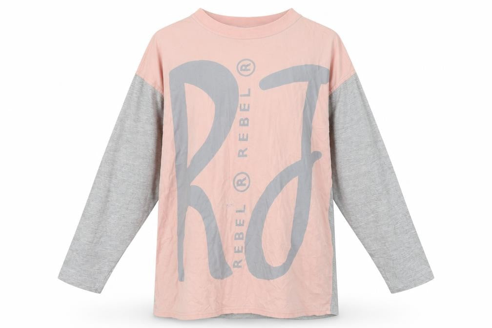 Rebel Long Sleeve Pink Grey Women's T-Shirt