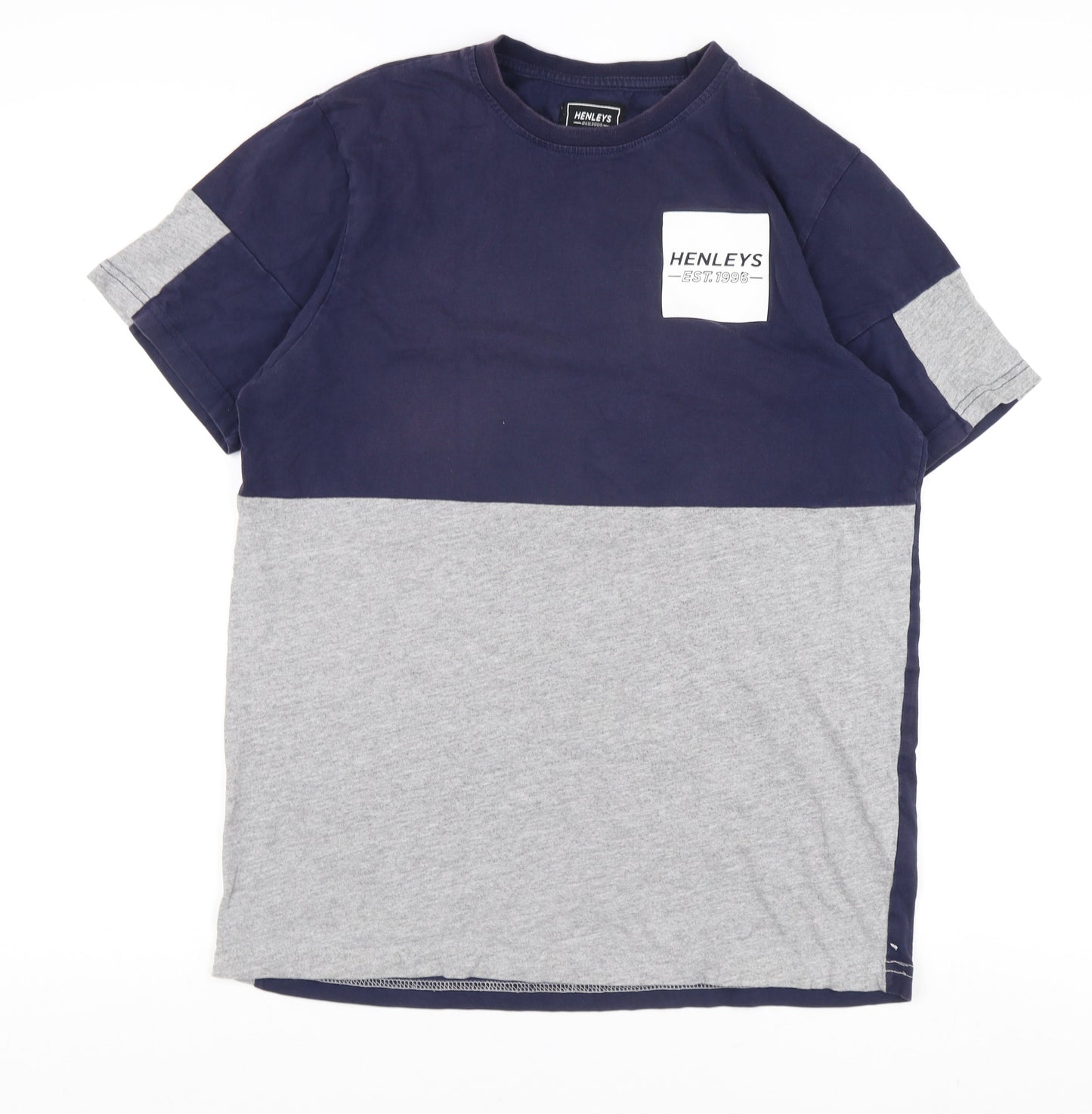 Henleys Men's Blue Grey Colourblock T-Shirt Size M