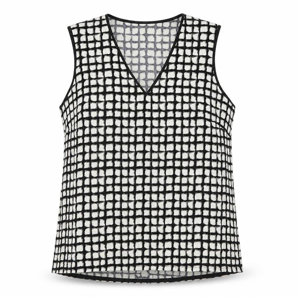 Next Women's Black Check Tank, Size 14, V-Neck Casual