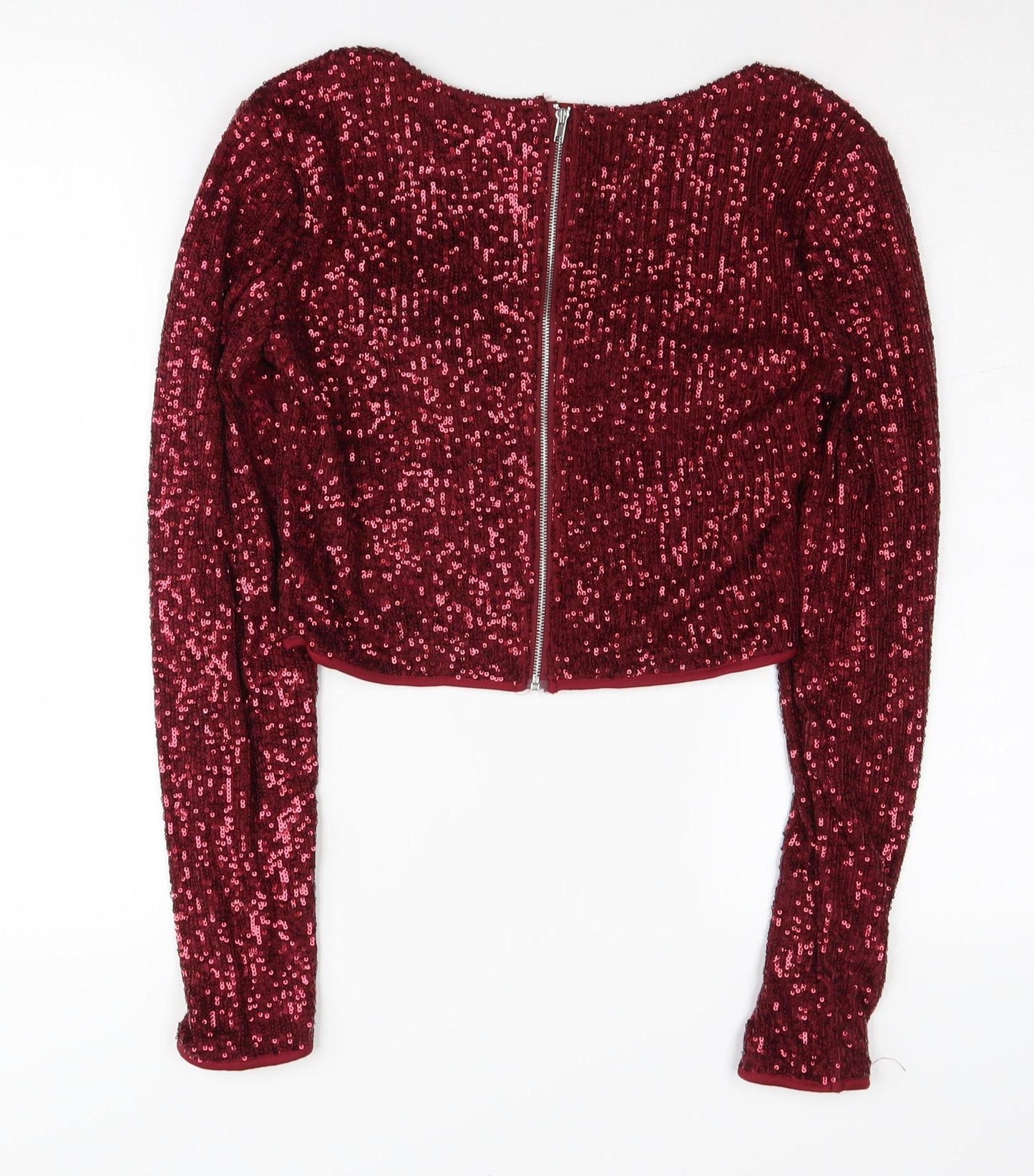 PrettyLittleThing Women's Red Sequin Cropped Blouse