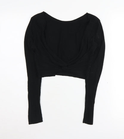 Additional front view of ASOS DESIGN Black Cropped Women's Knit Top