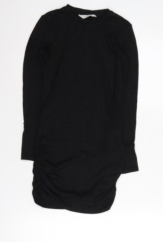 H&M Girls Black Ruched Long Sleeve Dress Size 10-12 Years