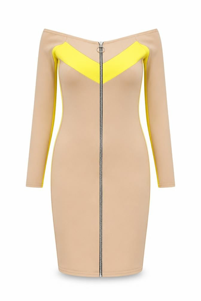 Boohoo Petite Beige Bodycon Dress, Size 8