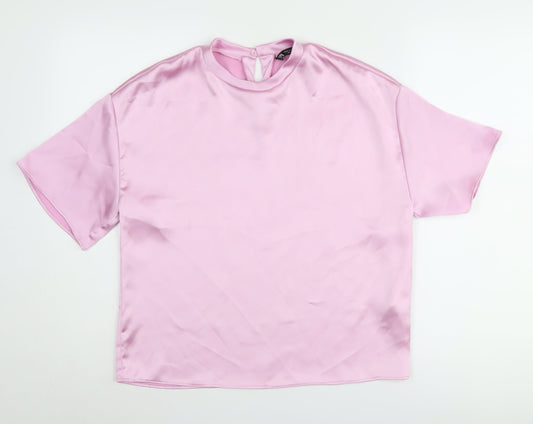 Zara Women's Pink Basic Satin Blouse, 2XS Regular Fit