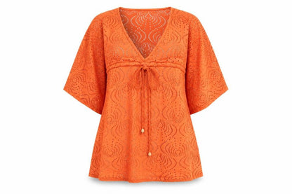 Front view of Atmosphere Women's Orange Kimono Tunic, size 8