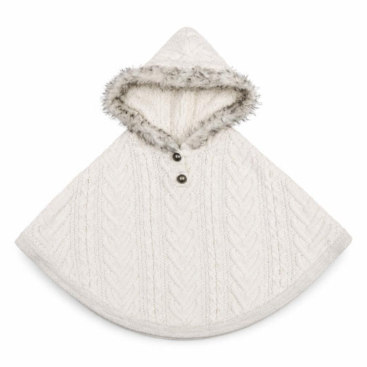 Cynthia Rowley Girls Ivory Hooded Cape, 3-4 Years, Fur Trim