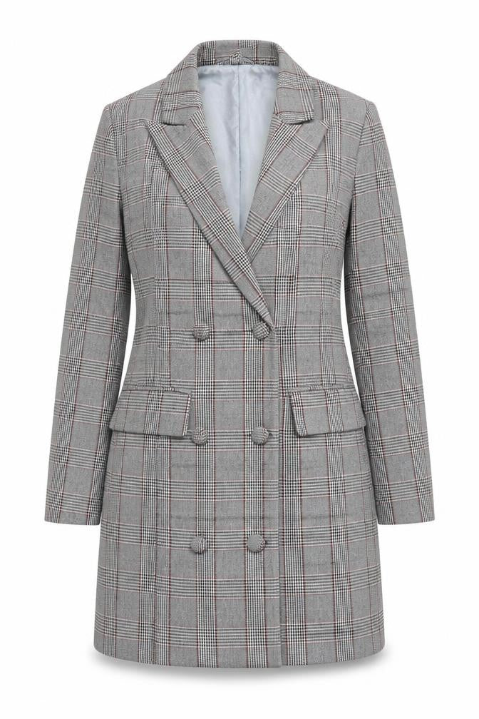 Missguided Women's Grey Plaid Suit Jacket Size 8