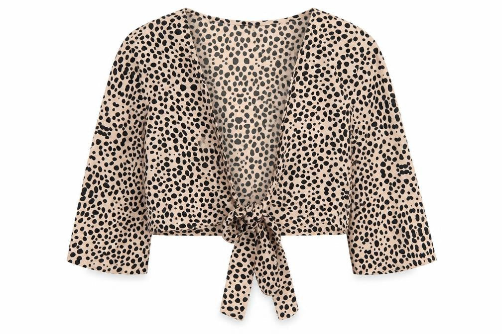Nasty Gal Women's Beige Animal Print Cropped Blouse Size 12