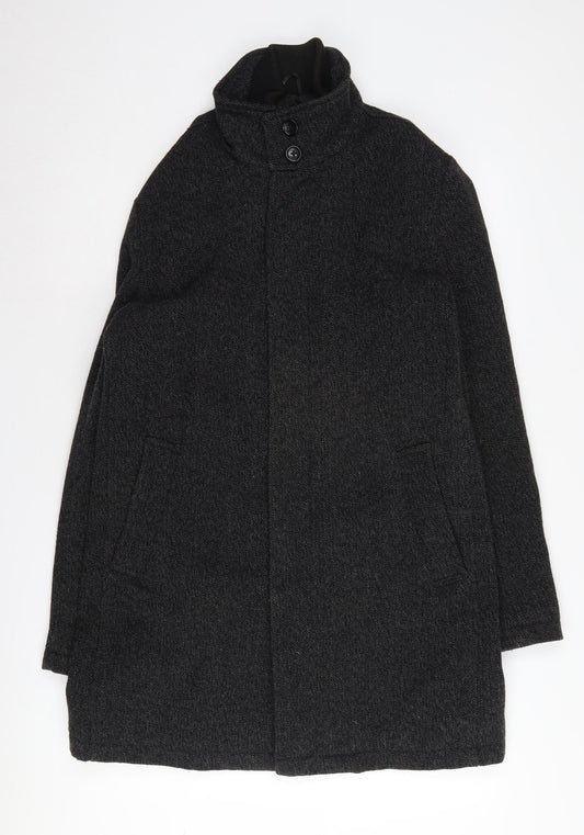 Next Men's Black Wool Blend Mid-Length Overcoat M
