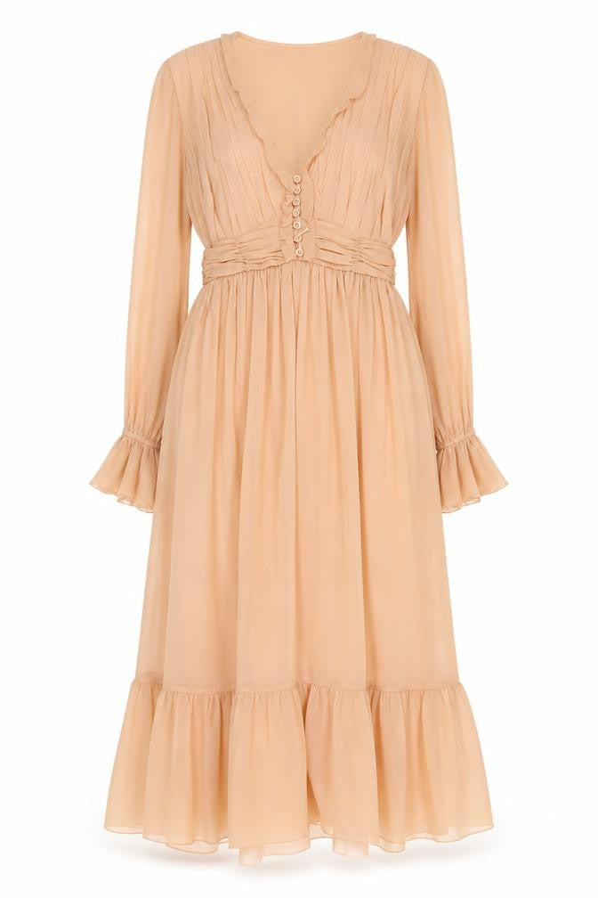 French Connection Women's Beige A-Line Midi Dress Size 8