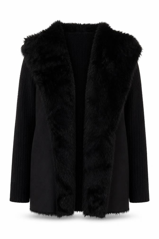New Look Women's Black Fur Trim Cardigan S