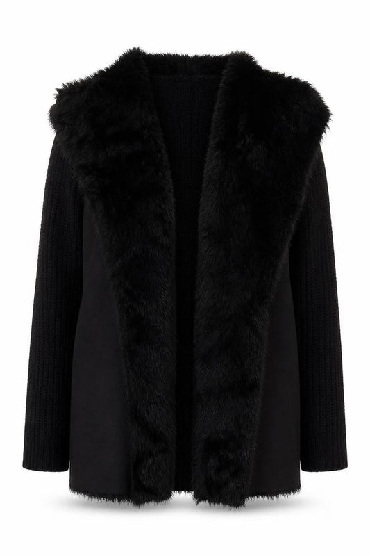New Look Women's Black Fur Trim Cardigan S