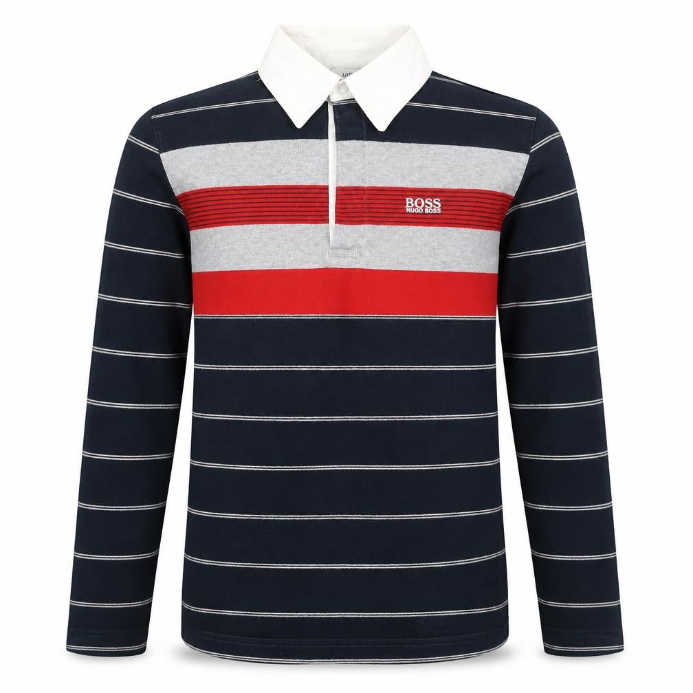 BOSS Boys Polo Shirt Striped Long Sleeve Size 12