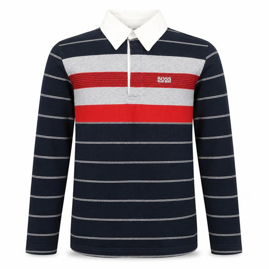BOSS Boys Polo Shirt Striped Long Sleeve Size 12