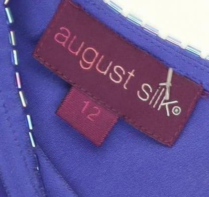 Close-up detail of August Silk Women's Purple Sleeveless V-Neck Tank