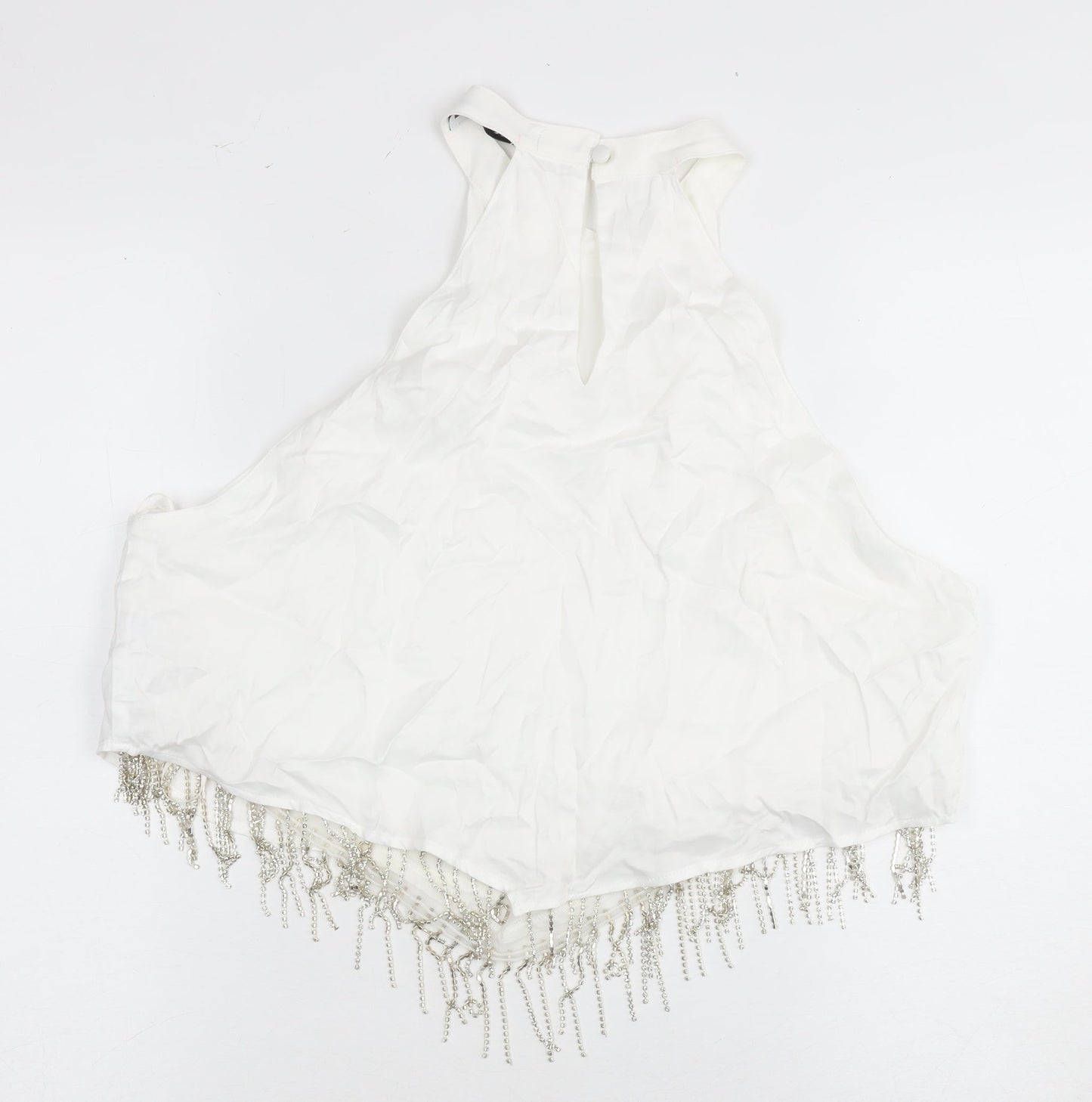 Zara Women's White Halter Beaded Wrap Top - M