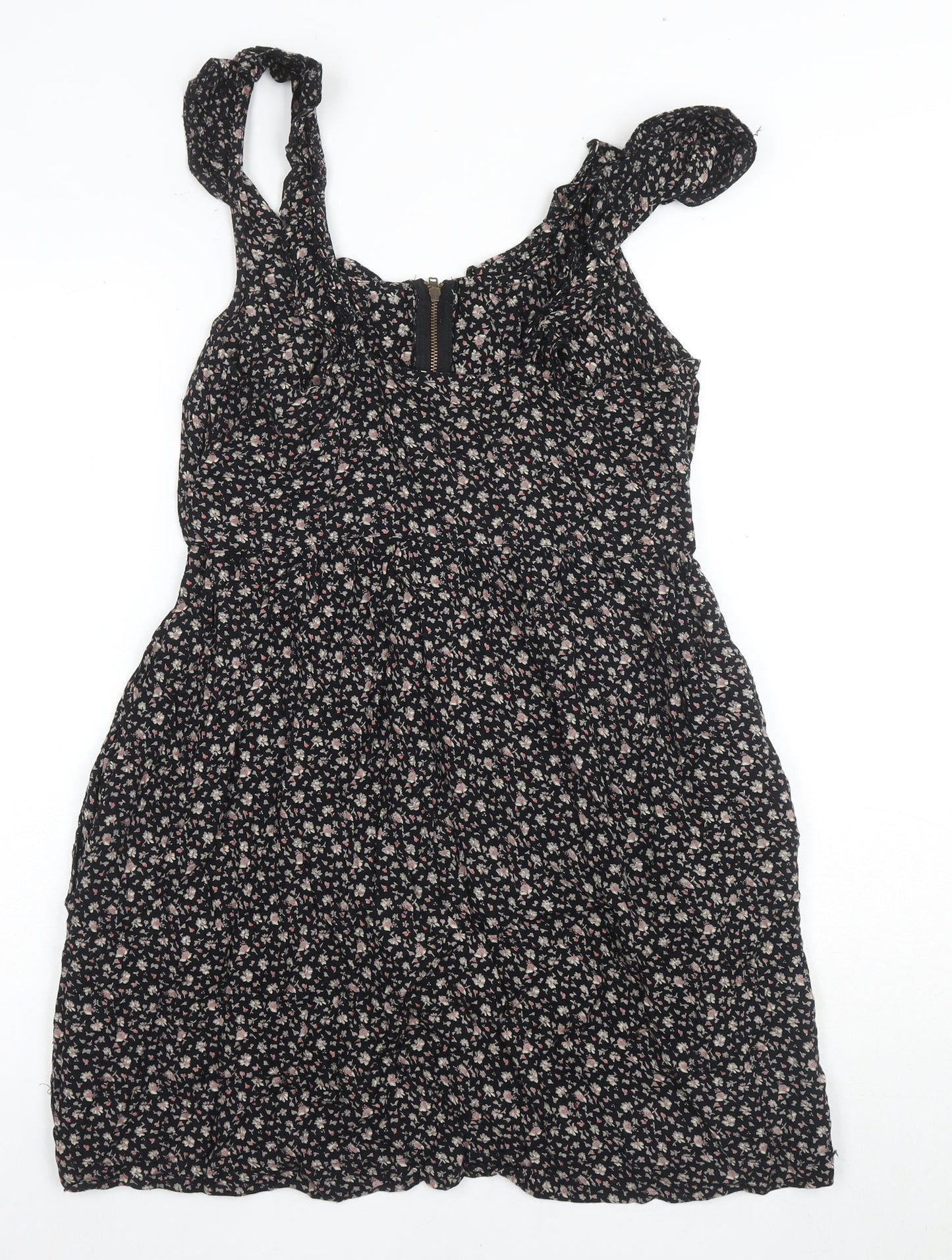 Floral A-Line Women's Black Dress, Size 10