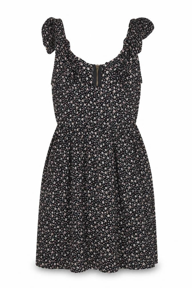 Floral A-Line Women's Black Dress, Size 10
