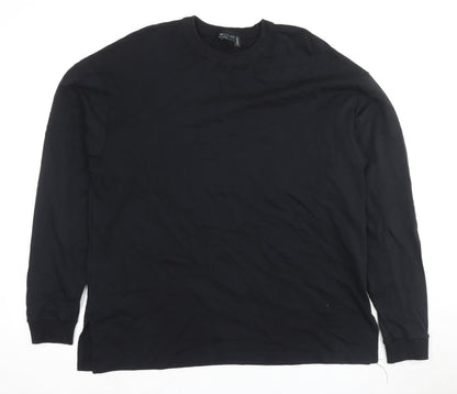 Additional front view of ASOS DESIGN Black Long Sleeve Cotton Tee, size 8