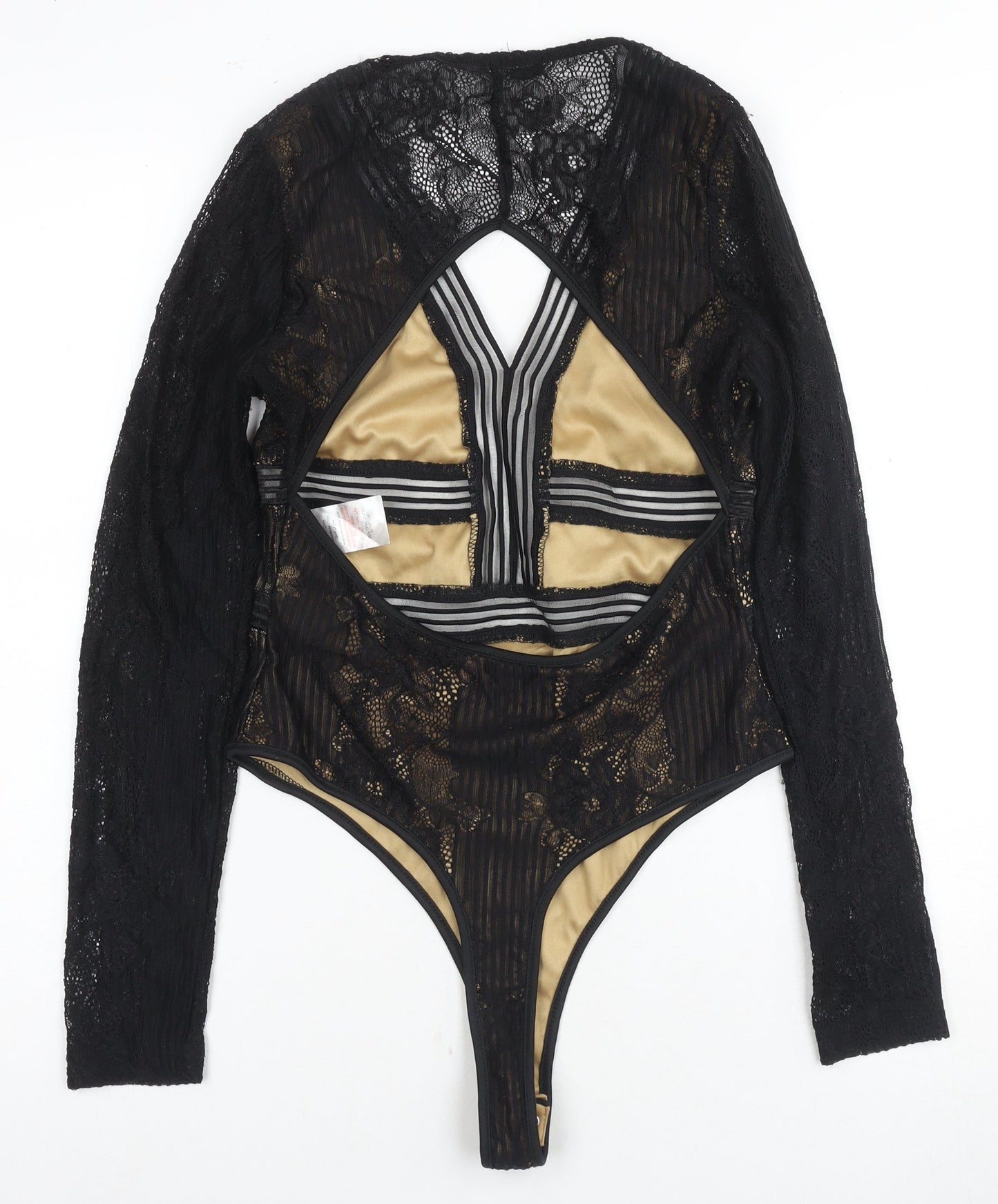 Quiz Women's Black Lace Bodysuit Size 12 Stretch, Open Back