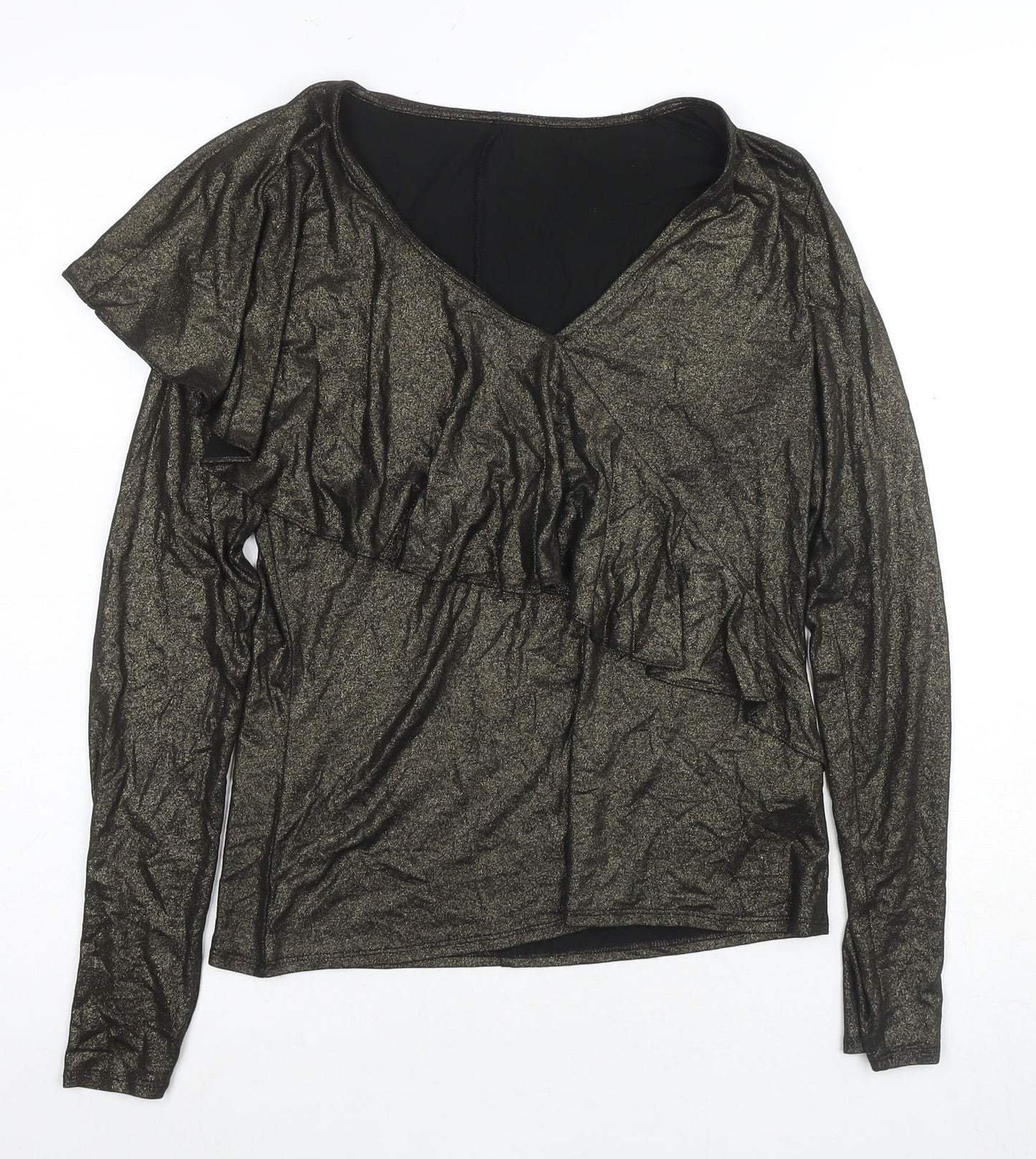 Karen Millen Women's Gold Wrap Blouse Size 10 V-Neck Party