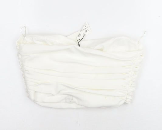 Zara Women's White Cropped Blouse, Size L, Ruched Satin