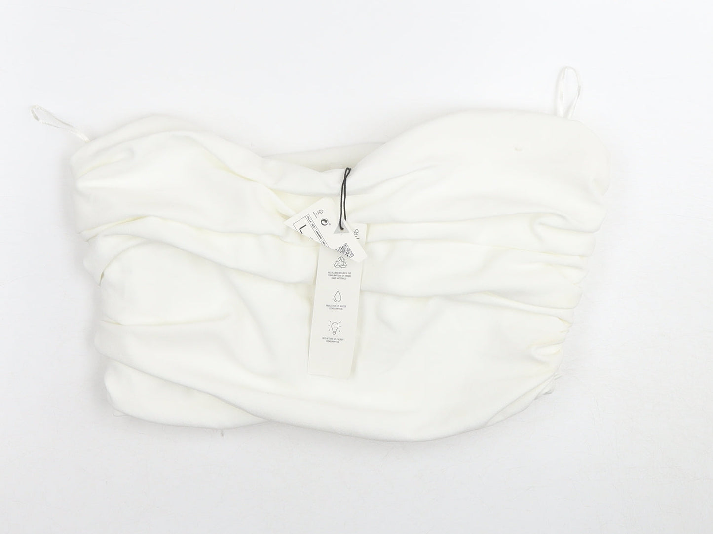 Zara Women's White Cropped Blouse, Size L, Ruched Satin