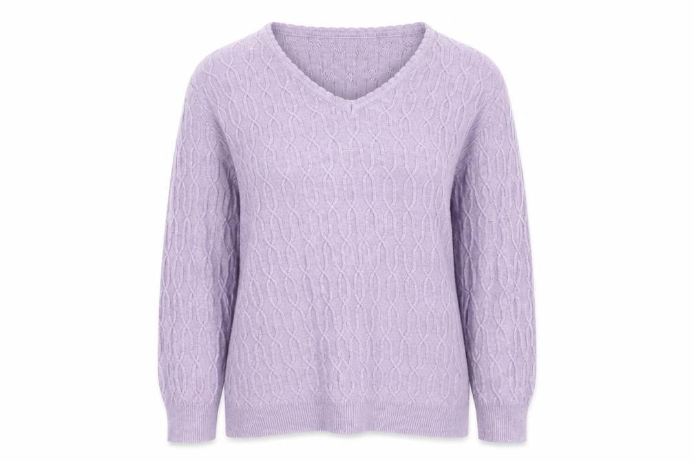 Country Casuals Petite Women's Purple Cable Knit V-Neck Pullover Jumper - Small
