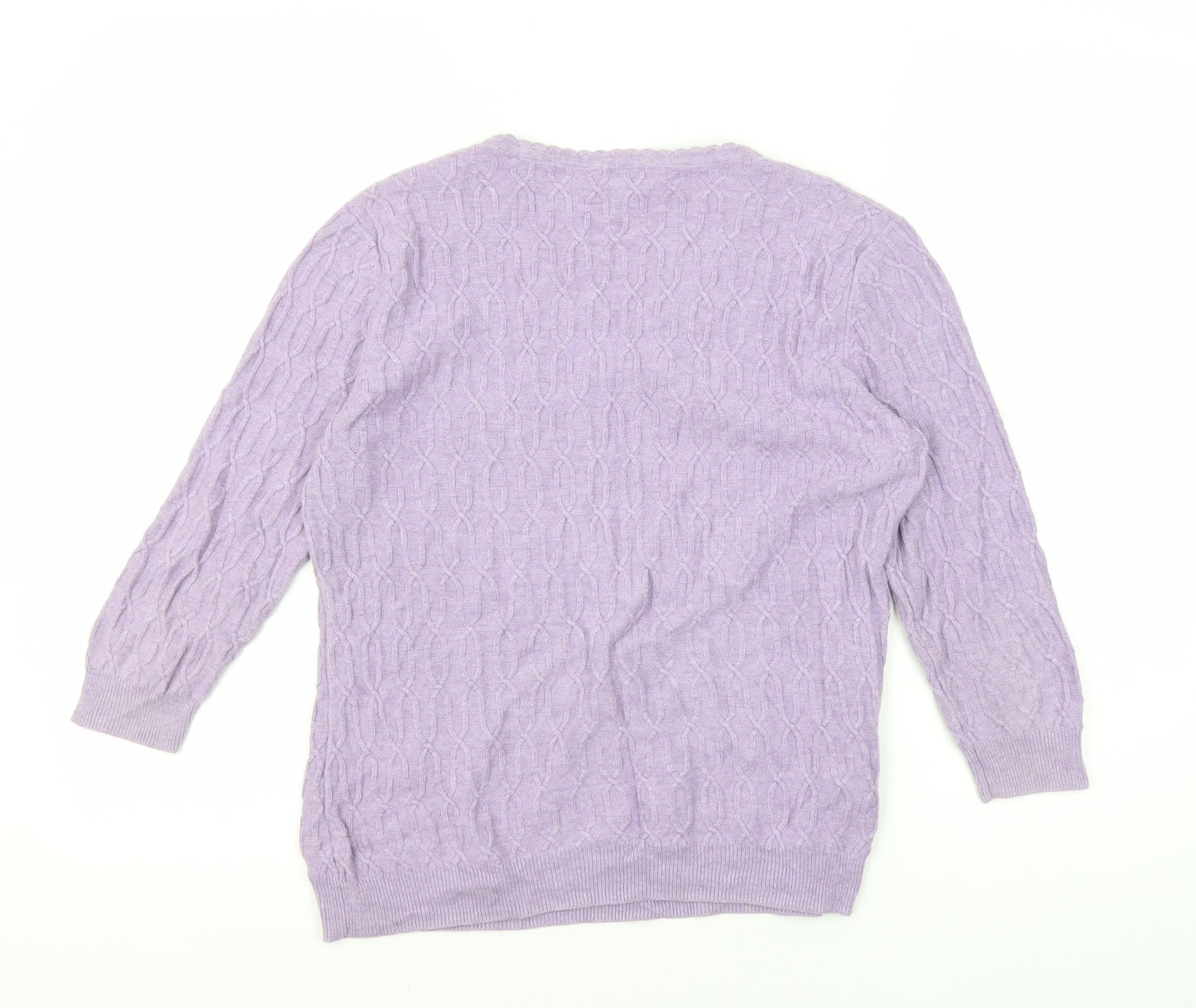 CC Petite Women's Purple Cable Knit V-Neck Pullover Jumper - Small