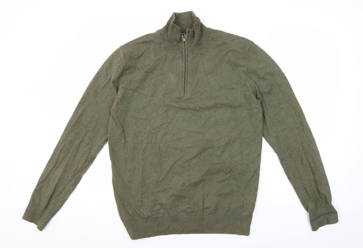 French Connection Men's Green Sweatshirt, Size S, 1/2 Zip