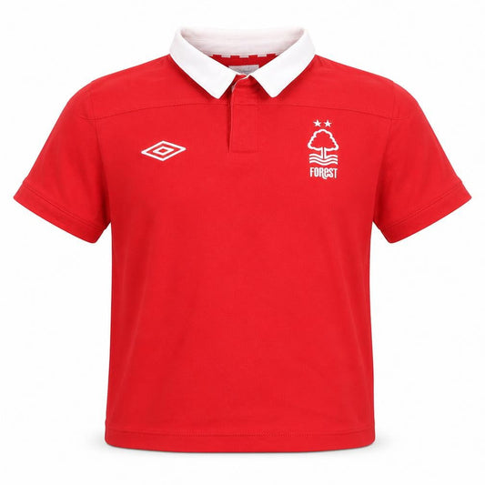 Front view of Umbro boys’ red polo shirt sb sports football top