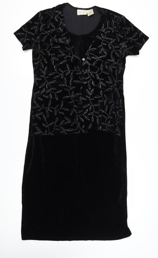 Kathie Lee Women Black Velvet Sheath Dress Large