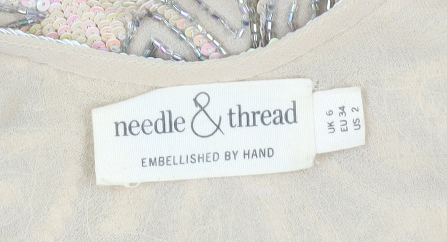 Needle & Thread Women Beige Slip Dress Size 6 Party/Cocktail