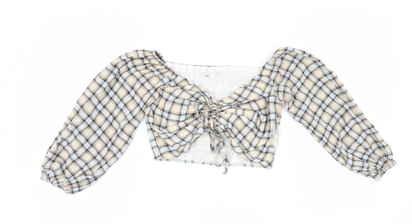 Zara Women's Multicoloured Cropped Check Top