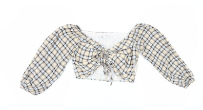 Zara Women's Multicoloured Cropped Check Top