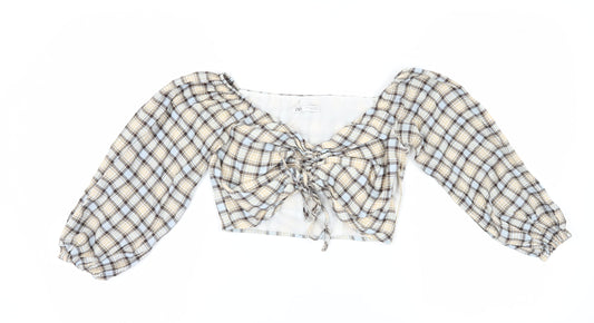 Zara Women's Multicoloured Cropped Check Top