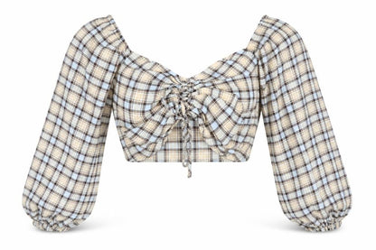 Zara Women's Multicoloured Cropped Check Top