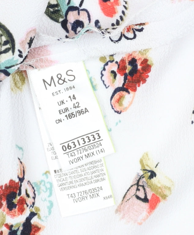 Marks and Spencer Women Ivory Floral Blouse, Size 14
