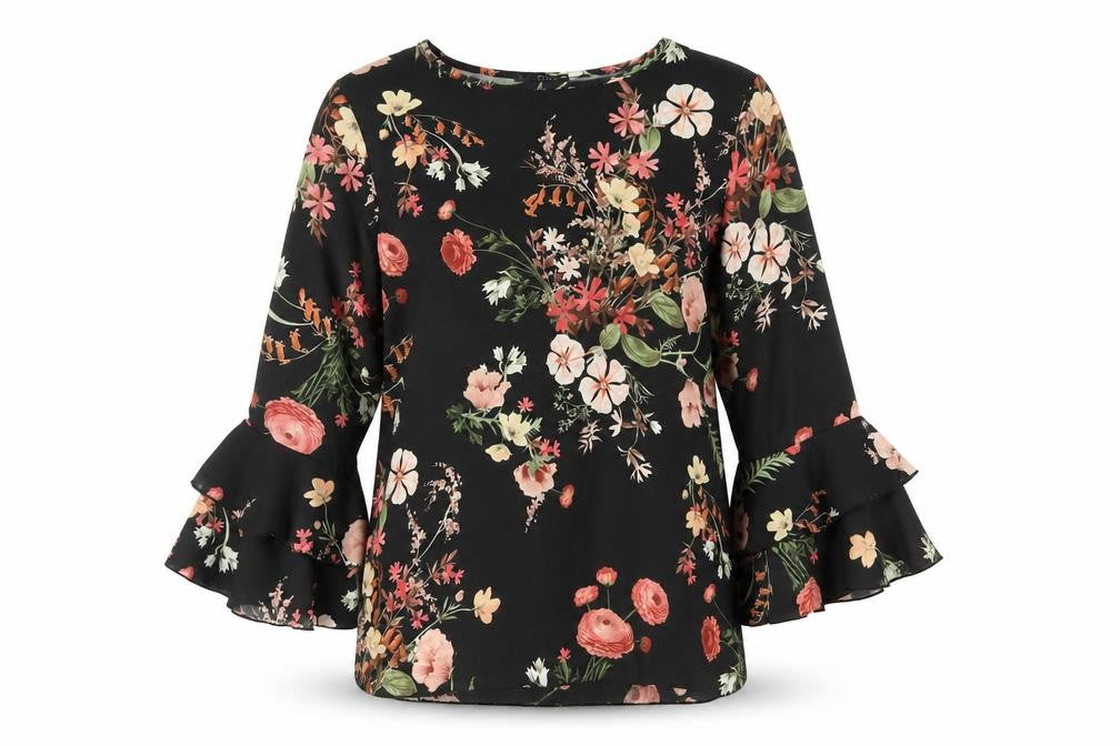 QUIZ Women's Black Floral Tunic Blouse Size 10